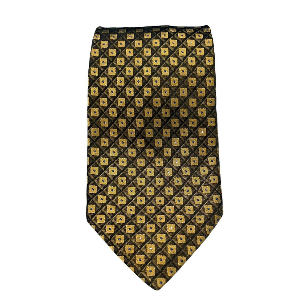 ROBERT TALBOTT Brown/Navy Blue DIAMOND PRINT Hand Sewn Silk MEN'S NECK TIE